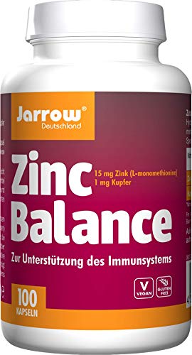 Zinc Balance 15 mg, vegan, Zink-Methionin-Komplex mit Kupfer (Verhältnis 15:1), 100 geschmacksneutrale Kapseln, optimal bioverfügbar, Jarrow Deutschland Cover