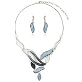 Vintage Leaf Jewelry Set for Women - Unique Grey Blue Chunky Statement Floral Resin Plant Aesthetic