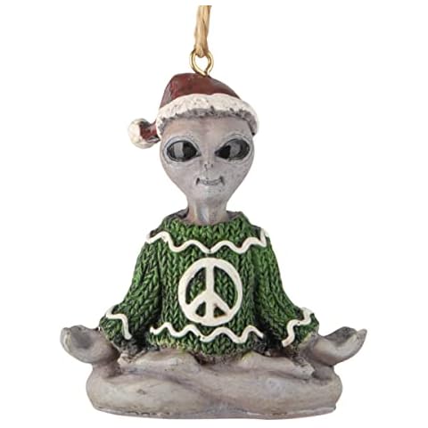 Bella Haus Design Yoga Alien Wearing Ugly Christmas Sweater Tree Ornament | 3” Tree Figurines Resin Ornament Cover