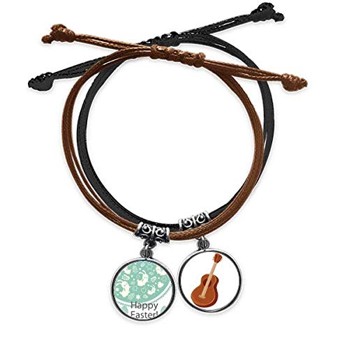 Pulsera de huevo de Pascua verde con cuero y amuleto de guitarra