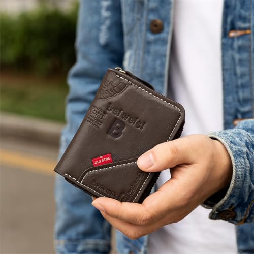 Mens walletmen Wallet Zipper RFID Bifold Wallet for Men ID card Window Credit Card Coin Photo Multifunction (Dark Coffee)2