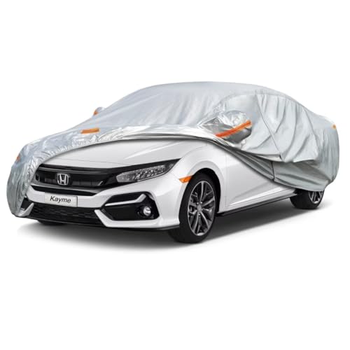 Kayme Sedan Car Cover Fit for Honda Civic/Si Coupe Hybrid (1973-2025) Automobiles All Weather Waterproof, Outdoor Cover Sun Rain Protection, with Lock
