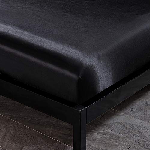 Yearning 5 Pcs Black Satin Comforter Queen Set Silky Bedding,Quality Ultra Soft Premium Bedding Sets-Luxury Quilt,Fitted Sheet And Flat Sheet With 2 Matching Pillow Covers #TOP3