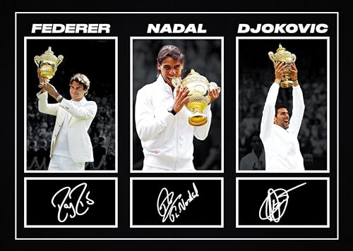 RJR PRINTS Roger Federer, Rafa Nadal y Novak Djokovic - Leyendas del Tenis firmadas en Formato A4 Impresión fotográfica con autógrafo preimpreso Regalo de fútbol