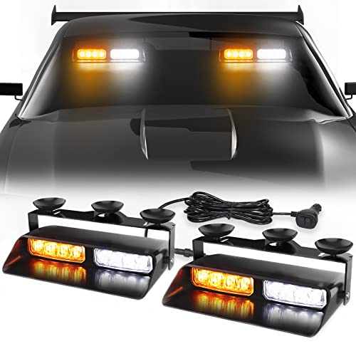 Wineco 2 In 1 Emergency Dash Strobe Lights Interior Windshield Deck Split Amber White Warning Safety Flashing Lights With Suction Cups For Construction Vehicles, Trucks (2×7.16 Inch,16 Led) #TOP15