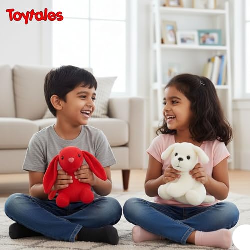 Image of TOYTALES Soft Toy Combo Red Rabbit & White Sitting Dog Plush Stuffed Toys for Kids