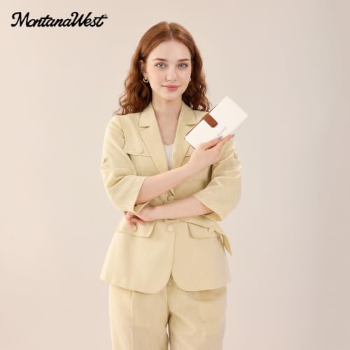 Image of Beige Wallet Women Bifold Long Wallets RFID Blocking Card Holder Wallets