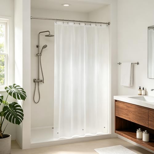 Image of Barossa Design 54 inch x 72 inch Frosted Stall Shower Curtain Liner with 3 Magnets - Waterproof PEVA Shower Liner for Bathroom Stall, PVC Free, Metal Grommets - Frost, 54x72