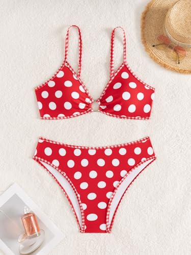 Image of Fanuerg Women's Triangle Bikini Sets O Ring Linked Two Piece Swimsuits Floral Printed Cheeky Bathing Suit