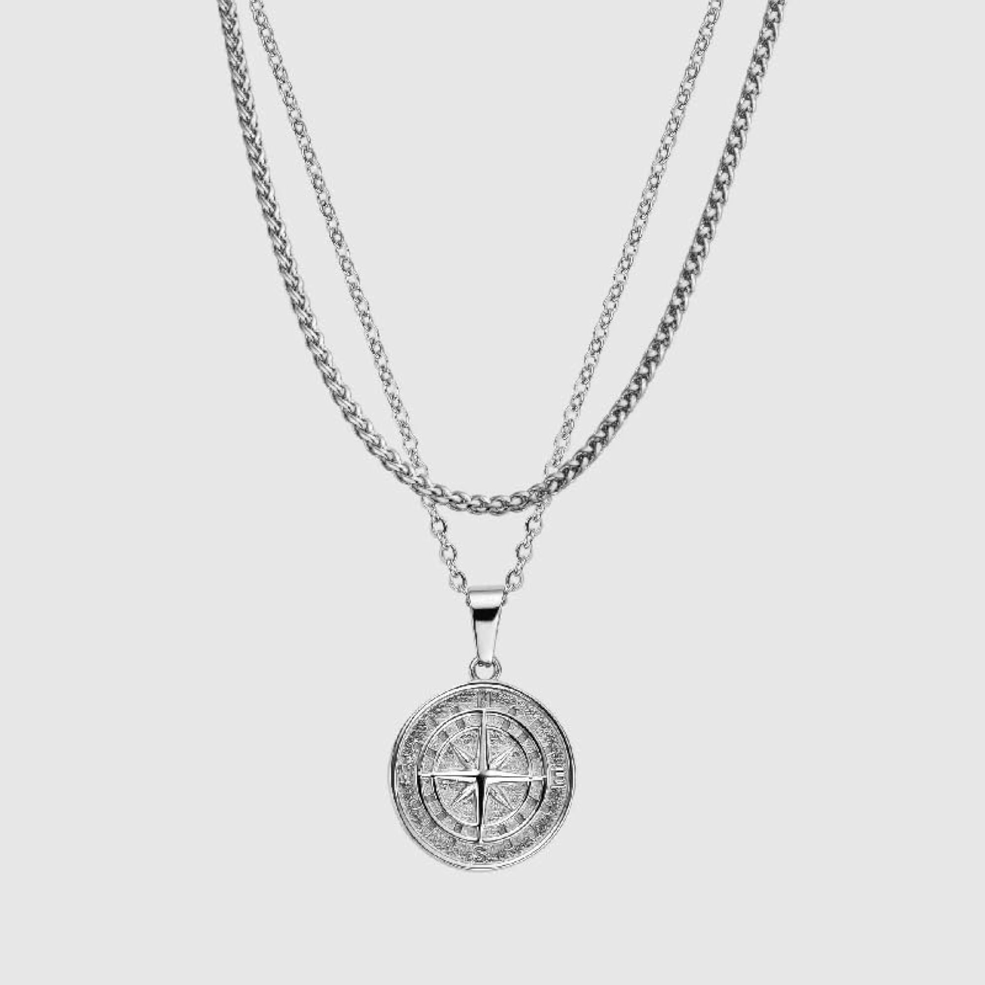 NORTH STAR Silver Tone Titanium Steel Pendant with Box Chain Set