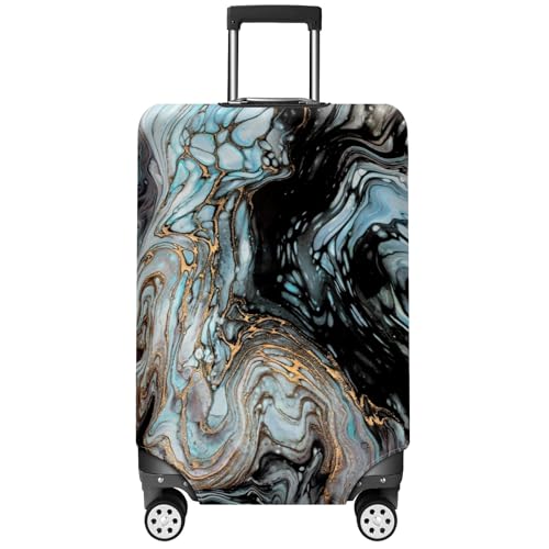 Travel Luggage Cover Suitcase Protector Scratch-Resistant Fit Not Included Suitcase Black Blue And Gold Fluid Painting XL-30-32in