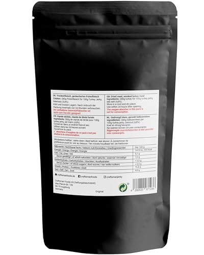 Craftsman Turkey Jerky Original | 100% natürliches Trockenfleisch aus Putenfilet | Ohne Zucker | 78% High Protein | Fleisch Snack für Unterwegs, Sport und Büro (3x 50g)