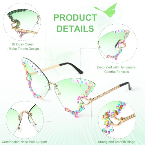 YOGFIT Birthday Glasses - Butterfly Shape Rimless Sunglasses for Party Gifts2