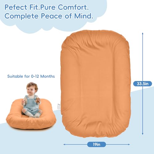 Image of Baby Lounger for Newborn 0-12 Months,100% Cotton Breathable Infant Lounger, Baby Shower Gift, Portable Lightweight Baby Nest for Home & Travel(Caramel Brown)