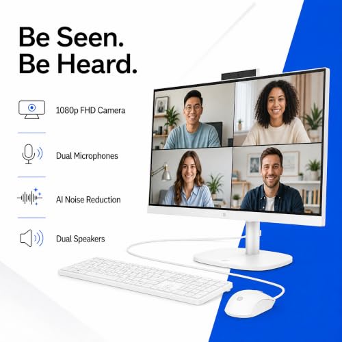Image of HP OmniStudio 24 inch All-in-One Desktop, Intel N150 Processor, 8GB DDR5 | 128GB UFS Storage, FHD Non-Touch, Wi-Fi 6, Bluetooth 5.4, 1080p Webcam, Keyboard & Mouse, Windows 11 Home, Cashmere White