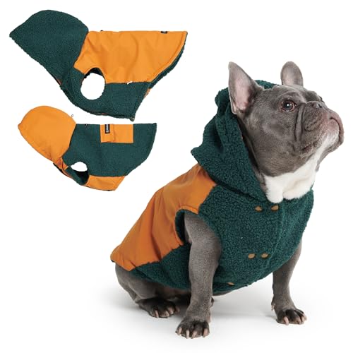 Image of Spark Paws Reversible Dog Hoodie, Sweater for Winter Cold, Warm Clothes for Small Medium Large Breeds - Orange and Green - L