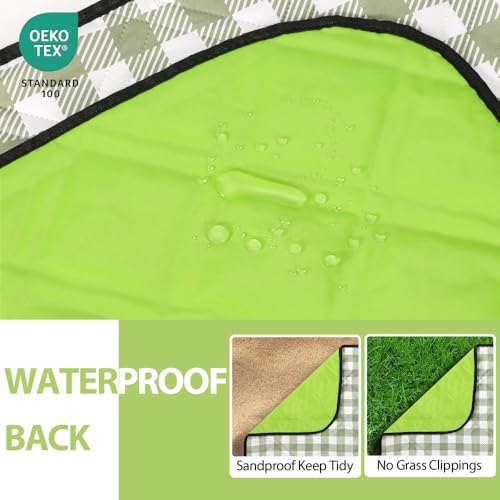ZAZE Extra Large Picnic Outdoor Blanket, 80''x80'' Waterproof Foldable Blankets Gingham Picnic Mat for Beach, Camping Grass Lawn Park Accessories Cute Couple Gifts Ideas Wedding Registry(Green White) - Image 6