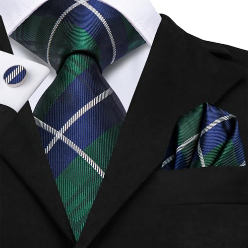 Image of Hi-Tie Men 63inches Tie Set Extra Long Necktie Paisley Tie Pocket Suqare Cufflinks Big and Tall Men Tie