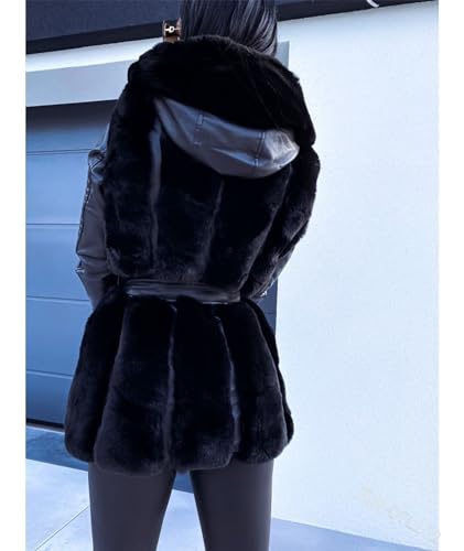 Sexyshine Women's Faux Fur Jacket Faux Leather Shearling fleece Fur Lined Coat Zipper Up Hooded Parka Overcoat with Belt3