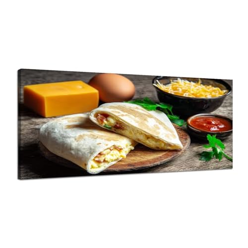 Large Canvas Wall Art for Bedroom Quesadilla scramble eggs vegetables ham cheese Mexican Framed Art Prints Wall Decor for Bathroom Ready to Hang Western Home Decor 30''x60''