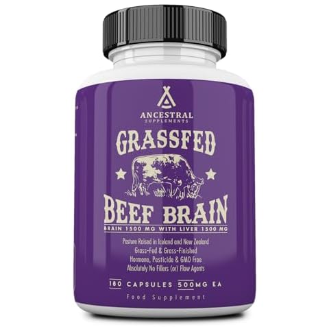Ancestral Supplements Grass Fed Beef Brain Supplement with Beef Liver, Whole Food Brain Support Promotes Brain, Mood, and Memory Health, Brain and Liver Health Formula Capsules, Non-GMO, 180 Capsules Cover