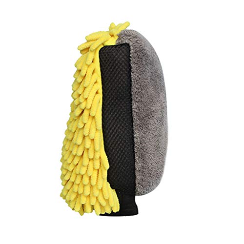 Durable, Water Validation Car Wash Microfiber Chenille Glove 4 In 1 Multifunction Slurred Car Cleaning Glove Car Wax Detailing Brush (Color : Yellow, Size : M)