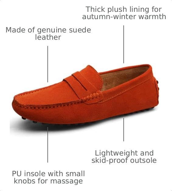 Image of ANUFER Men's Suede Leather Penny Loafers Moccasin Slippers