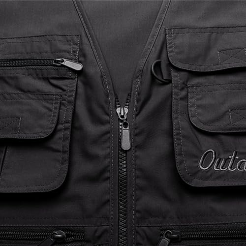 NATHGAM Men's Slim Fit Vest Utility Cargo Sleeveless Jacket Comfy Cotton Outdoor Fishing Photograpy Vest with Zipper Pockets4