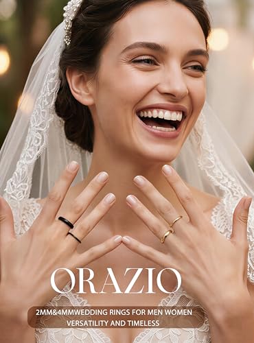 Image of ORAZIO Stainless Steel Rings for Men Women 6MM 8MM Wedding Band Rings Silver /Black /Gold Domed High Polished Basic Wedding Bands Comfort Fit Size 6-14