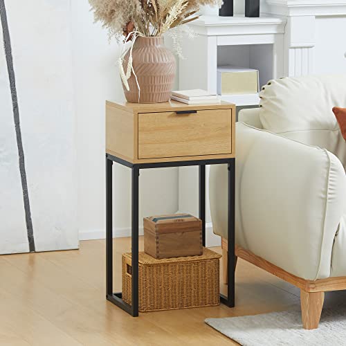 HOMCOM Mesa Auxiliar para Sofá Mesita Auxiliar Moderna con Cajón con Patas de Acero para Pasillo Salón Dormitorio 40x30x76 cm Natural - imagen 2