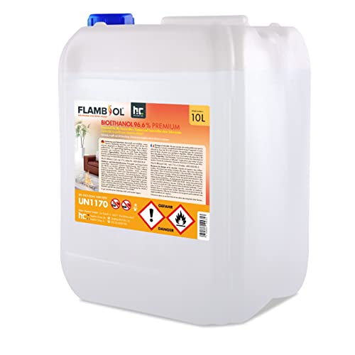 Höfer Chemie 30 L (3 x 10 L) FLAMBIOL® Bioethanol 96,6% Premium für Ethanol Kamin, Ethanol Feuerstelle, Ethanol Tischfeuer und Bioethanol Kamin