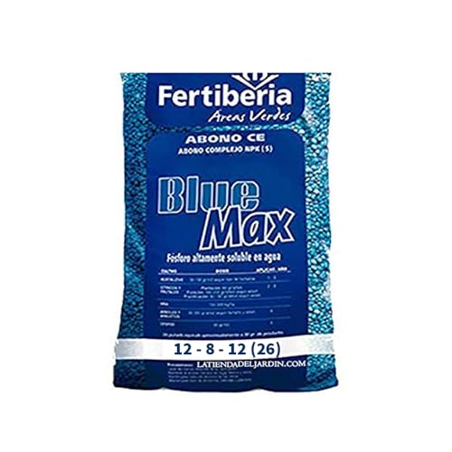 Suinga Abono Granulado Fertilizante Blue Max 12-8-12 de 25 Kg | Rápida Acción | Alta Solubilidad de Fósforo, Nitrógeno y Potasio. Nitrógeno 12%, Fosforo 8%, Potasio 12% | Recomendado para plantas