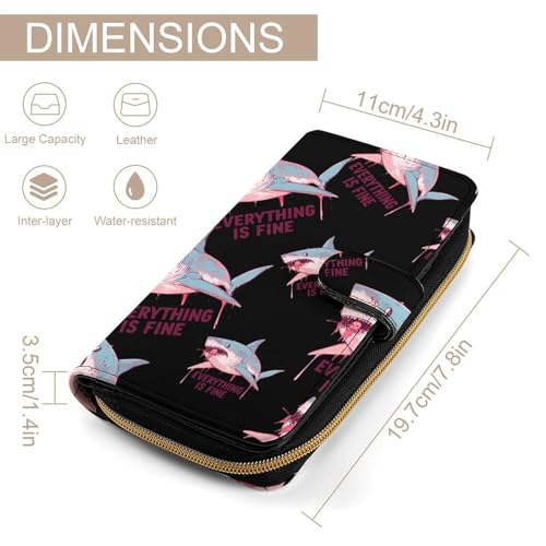 Shark Everything Is Fine Stylish Leather Wallet Womens Mens Slim Purse Secure Card Holder Durable Bifold Clutch Handbag2