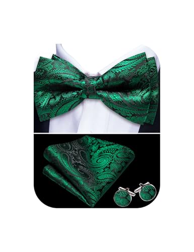 Image of YOHOWA Paisley Striped Men Bow Tie Pre-Tied Formal Adjustable Colorful Bowties Handkerchief Cufflinks Set Wedding Party
