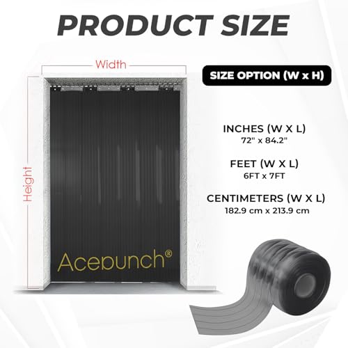 Image of Opaque Black Ribbed PVC Strip Curtain 72 inch Width x 84.2 inch Height - Privacy Plastic Door Strips Light Blocking Vinyl Flap Doors for Industrial Warehouse and Conveyor Belts Anti-Scratch AP1474