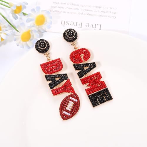 Beaded Game Day Earrings - Rhinestone Football Team Drop Dangle Earrings for Women - Football Mom Accessories & Sports Jewelry Gifts4