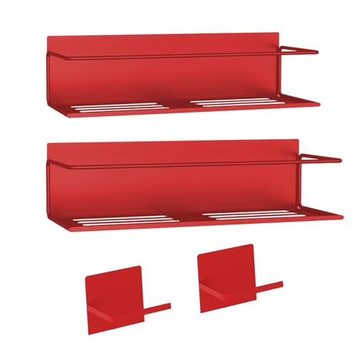 Image of Magnetic Spice Rack For Refrigerator, Space Saving Magnetic Shelf For Fridge Red 2 Pack With Magnetic Paper Towel Holder