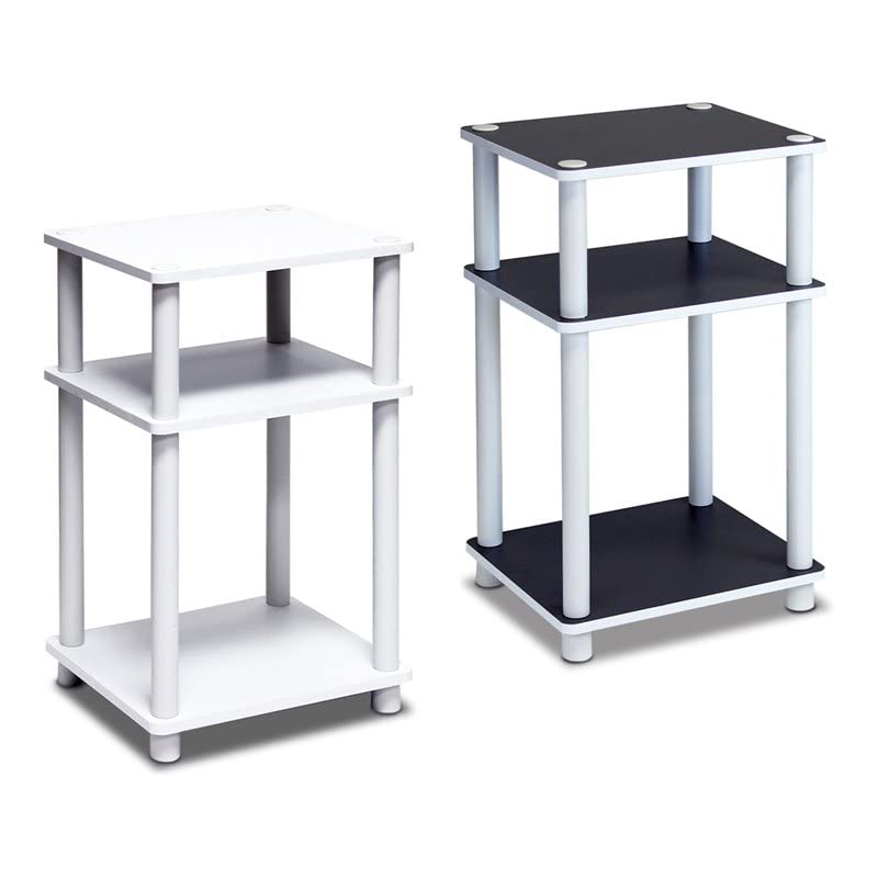 Furinno-Just-3-Tier-Turn-N-Tube-End-Table-Side-Table-Night-Stand-Bedside-Table-with-Plastic-Poles-2-Pack-WhiteWhite-and-Furinno-Luder-Bookcase-Book-Storage-5-Cube-White
