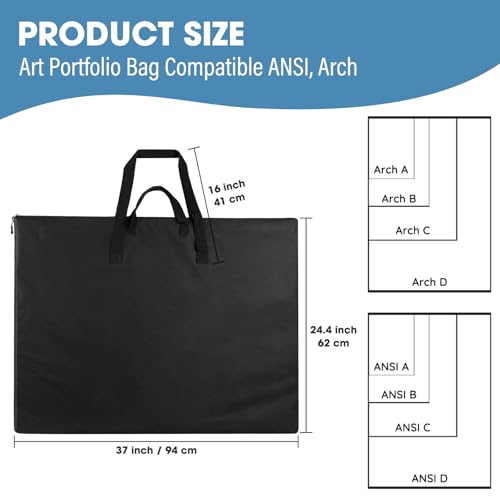 Image of ZKOO 24 x 36 Inch Art Portfolio Bag, Large Size Art Case Light Weight Waterproof Poster Board Storage Bag, Studio Portfolio Tote for Artwork, Poster, Sketch Drawing, Canvas (Black, 2 Pack)