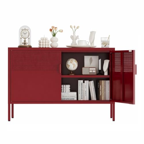 Image of Metal Storage Cabinet,2 Door TV Stand, Metal Mesh Accent Cabinet