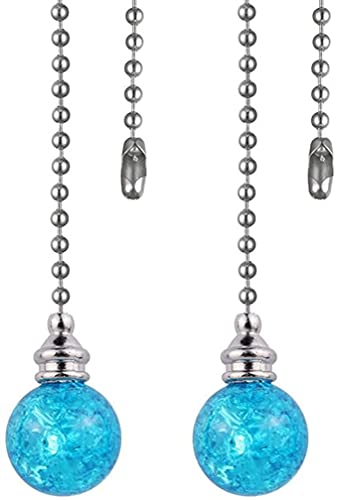 Image of Ceiling Fan Pull Chain,2PCS Pull Chain Crystal Glass Cracked Ball Pull Chain for Ceiling Fan Light Decoration 30.5cm Extension Chain (Charm Blue)