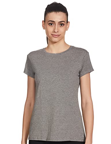 Image of Enamor Short Sleeve Crew Neck Regular Length Basic Crew T-Shirt for Women - Slim Fit, Soft and Breathable Stretch Cotton - E047