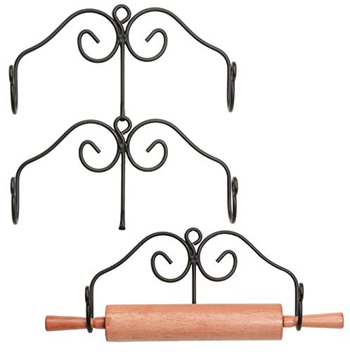 3 ROLLING PIN RACK SET - Three Hand Forged Heavy Duty Wrought Iron Racks Amish Blacksmith Handcrafted & Made in the USA