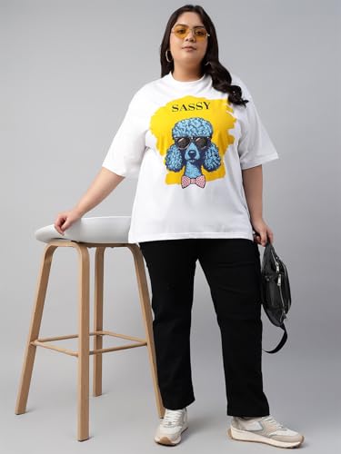 Image of JUNEBERRY 100% Pure Cotton Oversized Baggy Fit Cool Front Chest Graphic Printed Half Sleeve Plus Size T-Shirt for Women & Girls (Sizes: 2XL to 5XL)