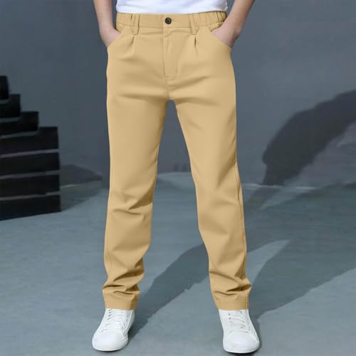 Boys School Uniform Pant Formal Flat Front Suit Trousers Fashion Straight Front Button Casual Dress Pants with Pockets2