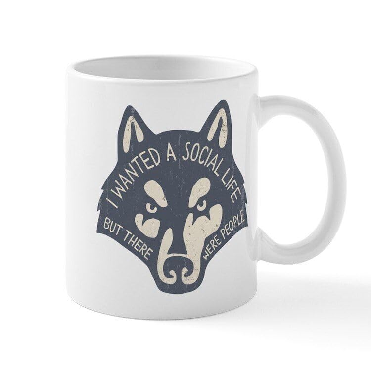 FUNKY CLUBFUNKY CLUB Anti Social Wolf Mug 11 oz Ceramic Mug (1001024071) Printed Coffee and Tea Ceramic Mug- 320 ML Ceramic Coffee Mug 1366