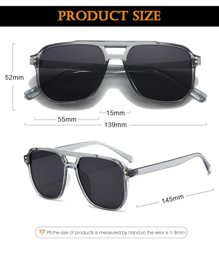Image of EYLRIM Retro Aviator Sunglasses for Women Men Classic 70s Square Frame Sun Glasses Vintage Shades(A7 Transparent Grey /Grey)