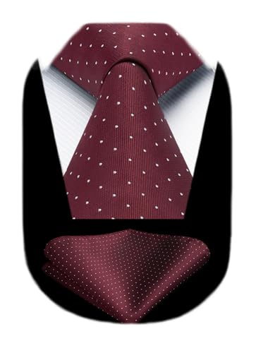 Image of HISDERN Polka Dot Ties for Men Classic Silk Ties and Pocket Square Formal Business Necktie Handkerchief Wedding Party