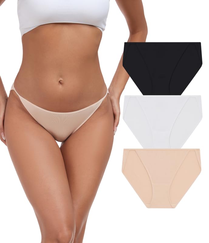 ANLIQI Women’s High Cut String Bikini Underwear Soft Modal Low Rise No Show Panties Plus Size Bikini Panties Multi Pack