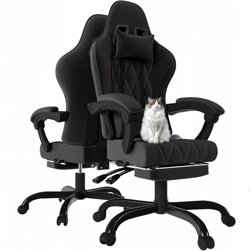 JUMMICO Chaise de Gaming en Tissu avec Repose-Pieds Extensible, Chaise de Bureau...